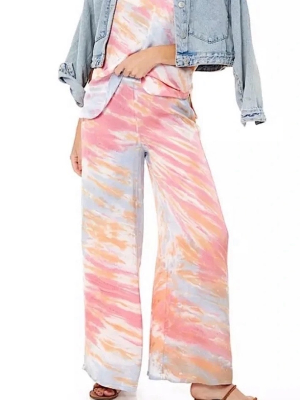 Young Fabulous & Broke Silky Wide Leg Pant- Orange Sunset Tie-Dye